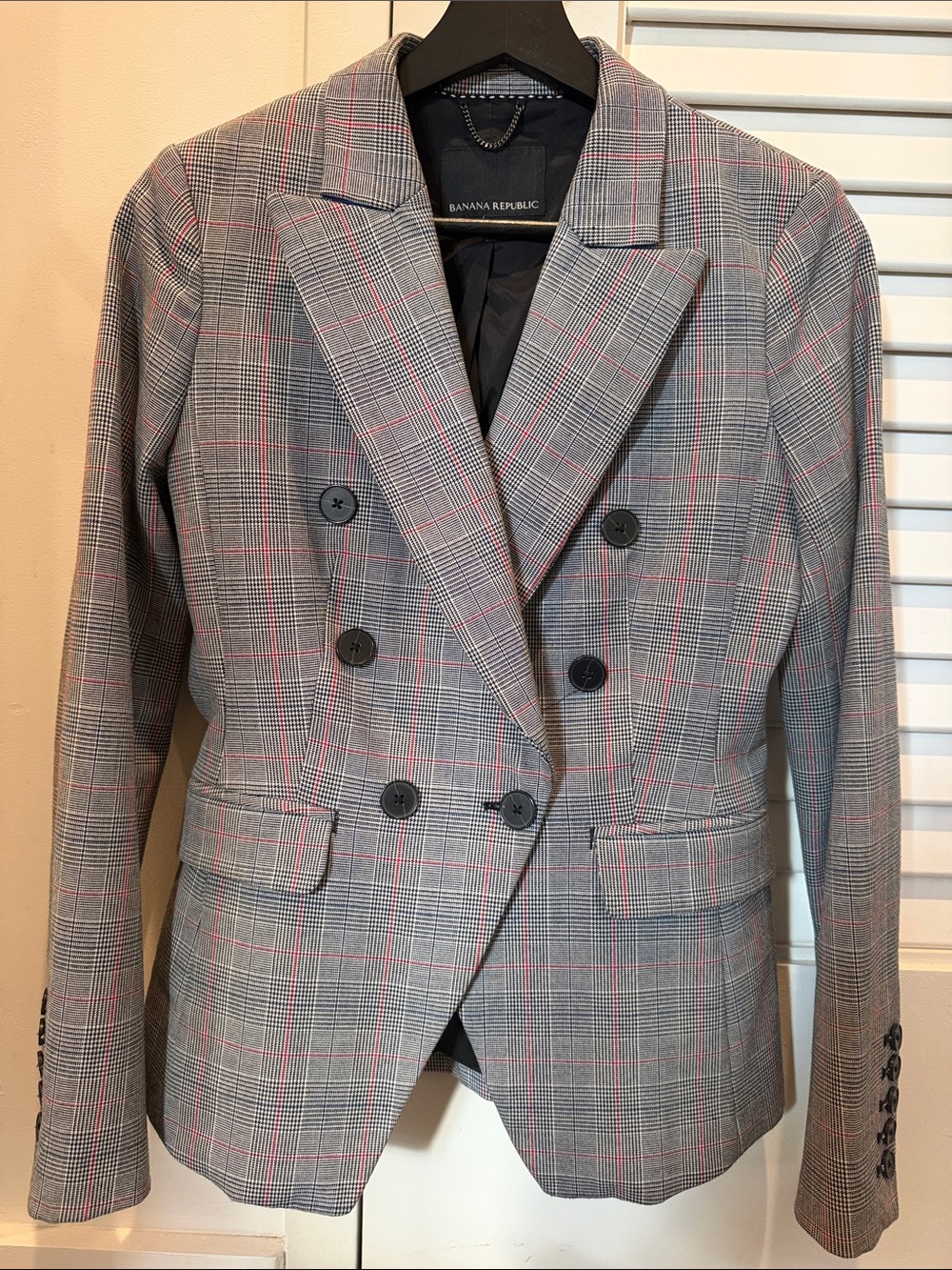 Banana Republic Gray Plaid Blazer with Pink Windowpane
